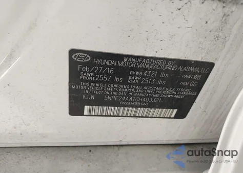 2016 Hyundai Sonata Eco from USA, damaged, VIN 5NPE24AA1GH403321